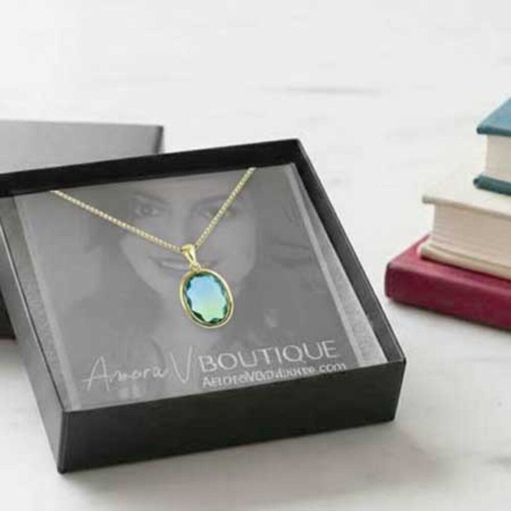 Blue Green Oval Crystal Necklace - Picture 7 of 10